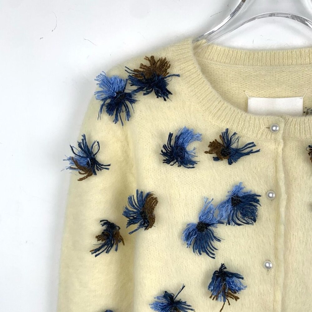Maison Margiela Womens Cream Angora Blend Cardigan With Blue & Brown Embellished - Picture 3 of 9